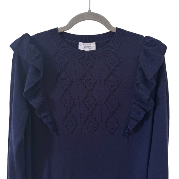 & Other Stories Pointelle Knit 100% Wool Midi Dress in "Dark Blue" Size XS - Picture 6 of 12